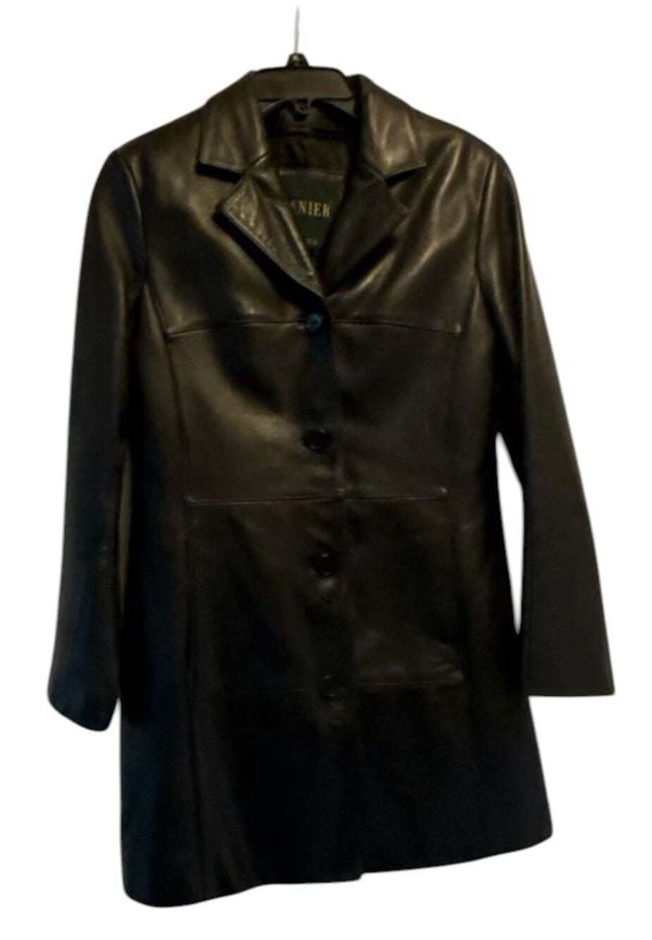 Danier Canada Black Leather Button Front Car Coat Jacket Size XS (6-8)